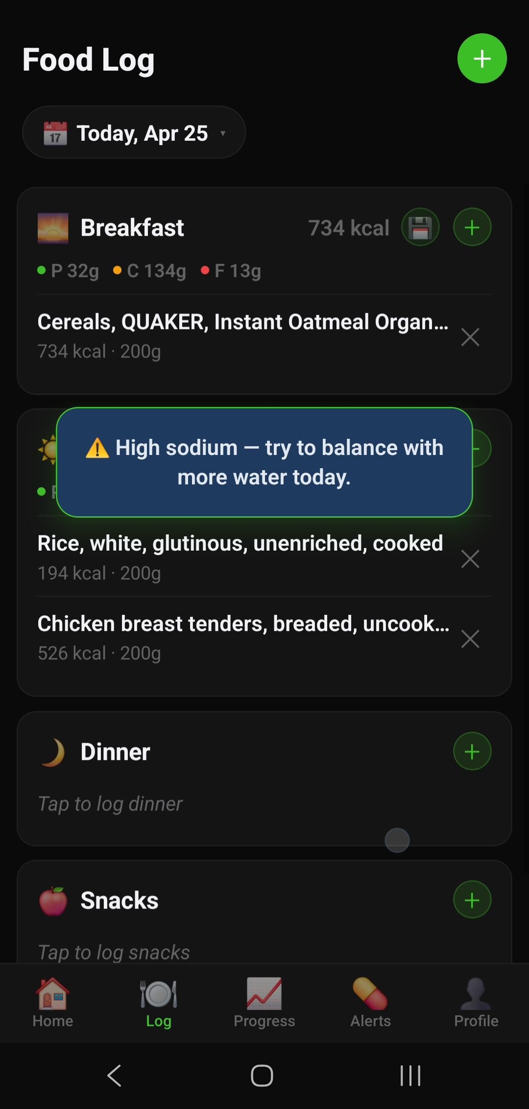 NutriBalance food log