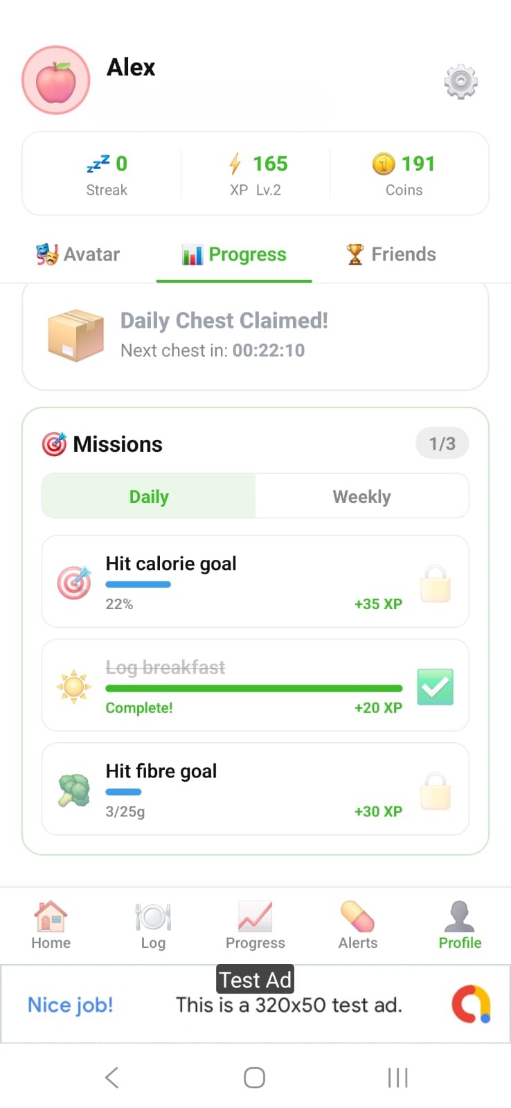 NutriBalance daily missions